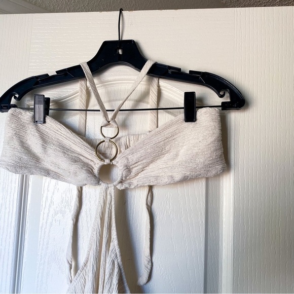 Savannah Morrow Dress Mina Open-Back Crinkled Cutout Halter Maxi Ivory L NWT - Picture 4 of 11